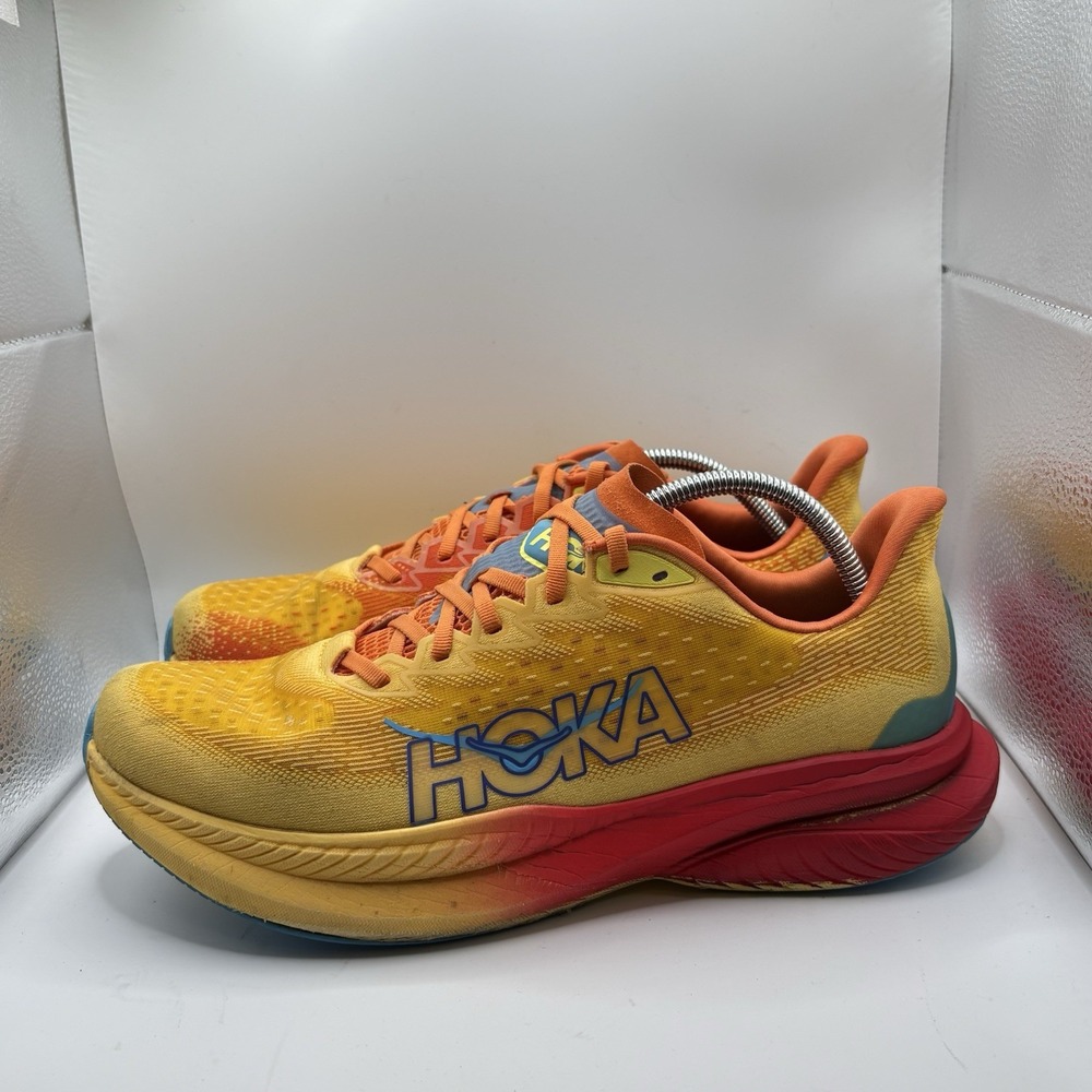 Hoka Mach 6 Mens Running Shoes Yellow Orange Red Size 12D Cushioned Lightweight